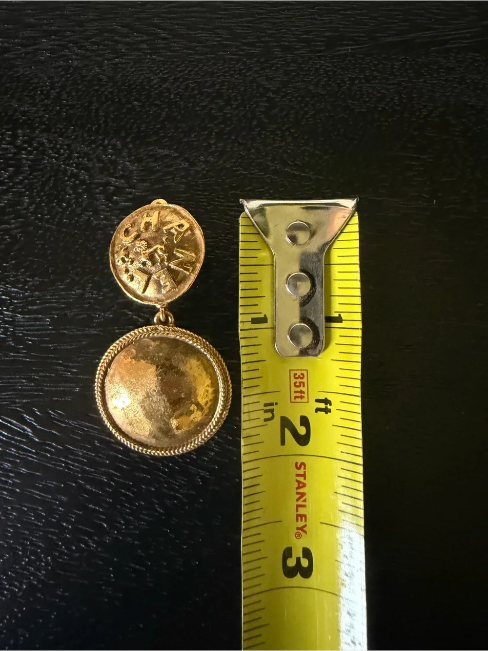 CHANEL | Vintage Gold-plated Double Drop Logo and Lion Clip-On Earrings 2” - Picture 8 of 9